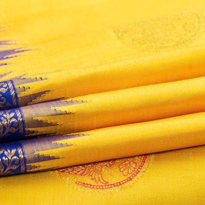 Yellow And Blue Kanchipuram Silk Saree For Festive Wear PV NYC 2006