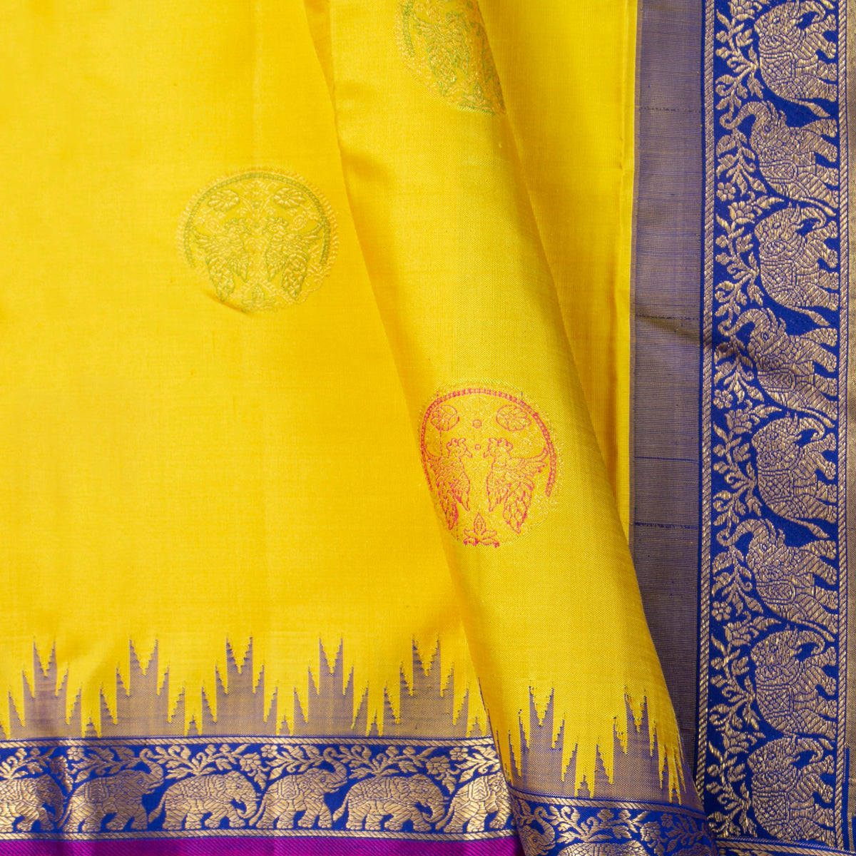 Yellow And Blue Kanchipuram Silk Saree For Festive Wear PV NYC 2006