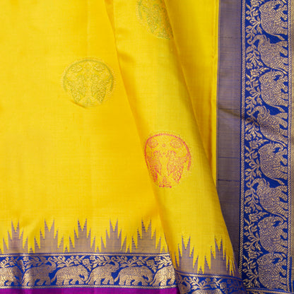 Yellow And Blue Kanchipuram Silk Saree For Festive Wear PV NYC 2006