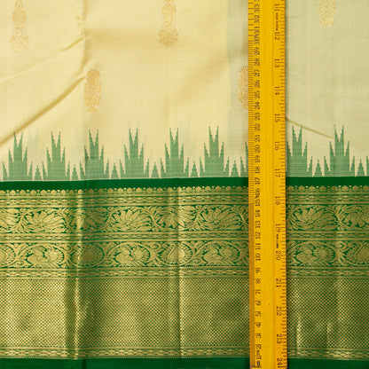 Off White And Green Kanchipuram Silk Saree For Festive Wear PV NYC 1941