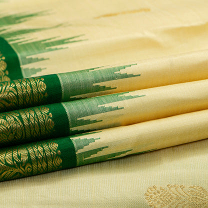 Off White And Green Kanchipuram Silk Saree For Festive Wear PV NYC 1941