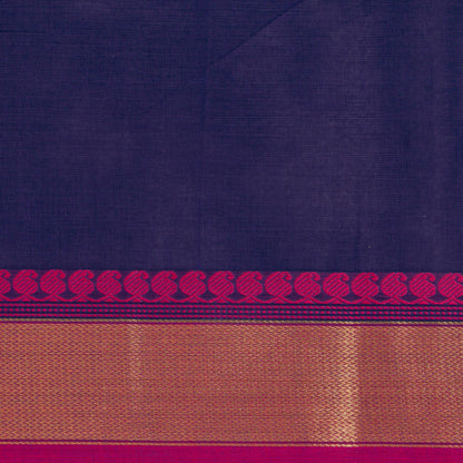 Navy Blue And Pink Kanchi Cotton Saree For Festive Wear PV MM KC 430 - Cotton Saree - Panjavarnam PV MM KC 430