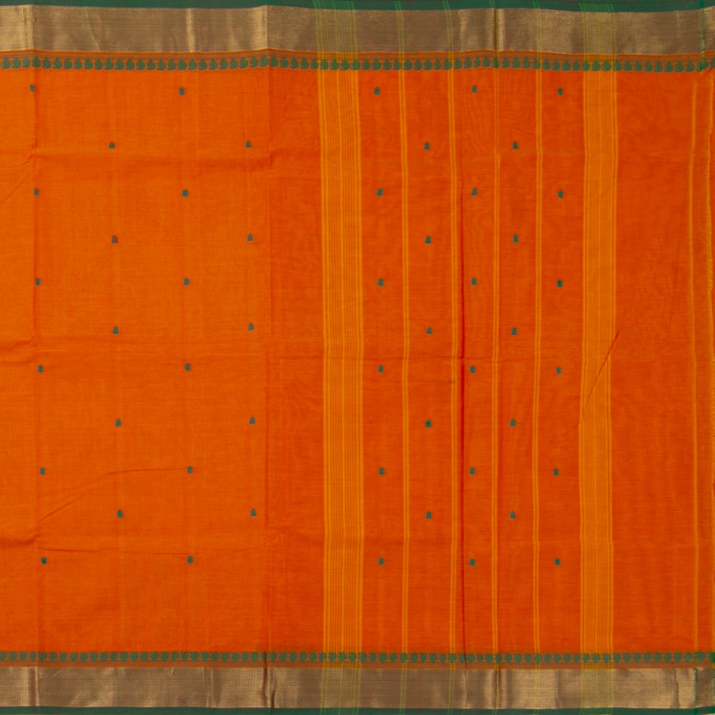 Orange And Green Kanchi Cotton Saree For Festive Wear PV MM KC 449