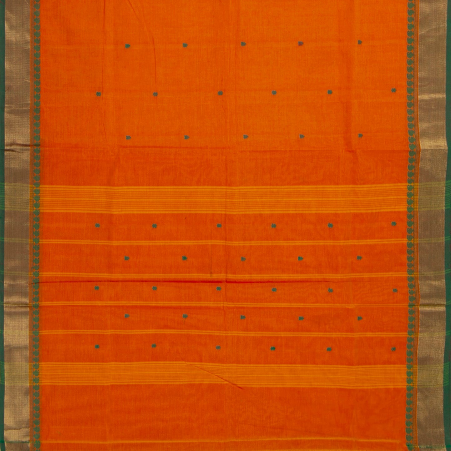 Orange And Green Kanchi Cotton Saree For Festive Wear PV MM KC 449