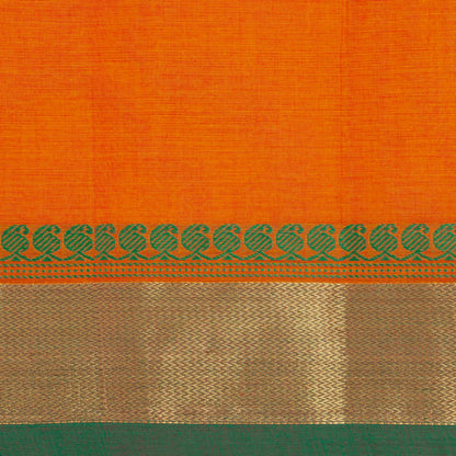 Orange And Green Kanchi Cotton Saree For Festive Wear PV MM KC 449
