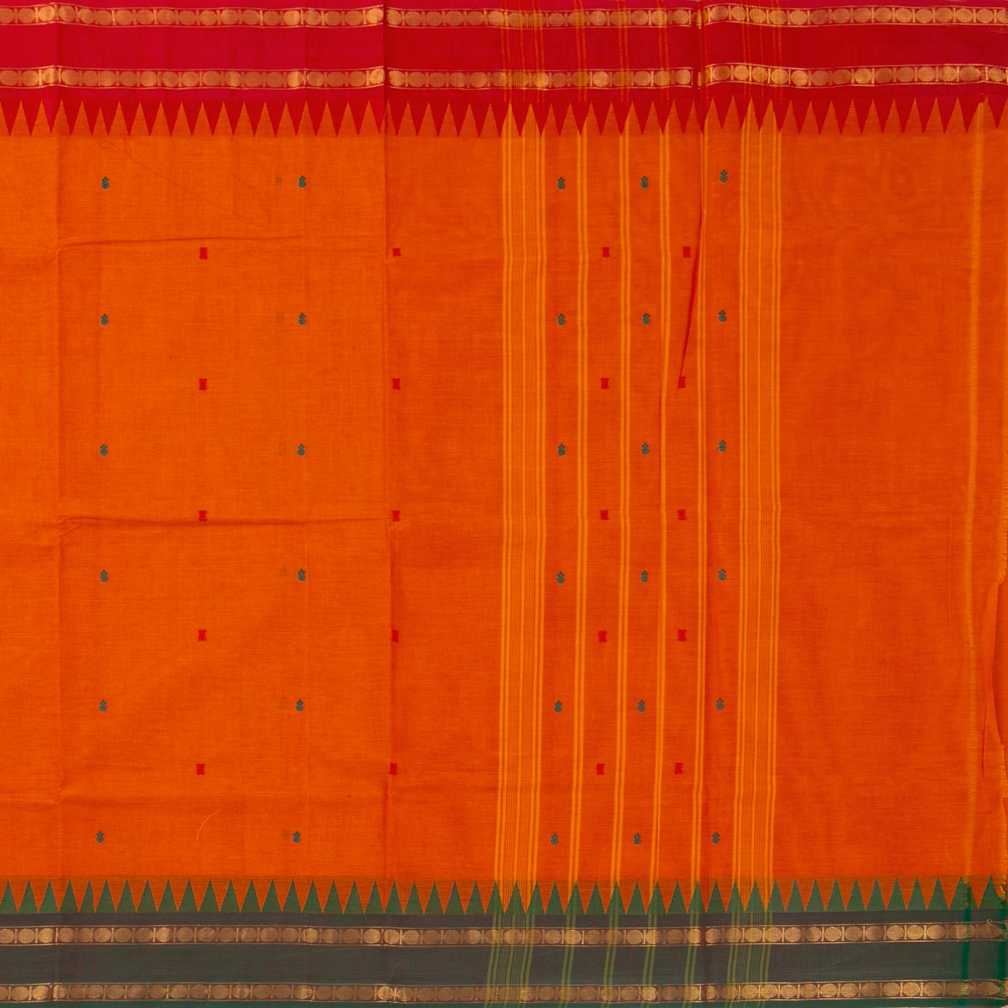 Orange Kanchi Cotton Saree Ganga Jamuna Border For Festive Wear PV MM KC 413
