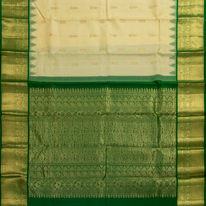 Off White And Green Kanchipuram Silk Saree For Festive Wear PV NYC 1941