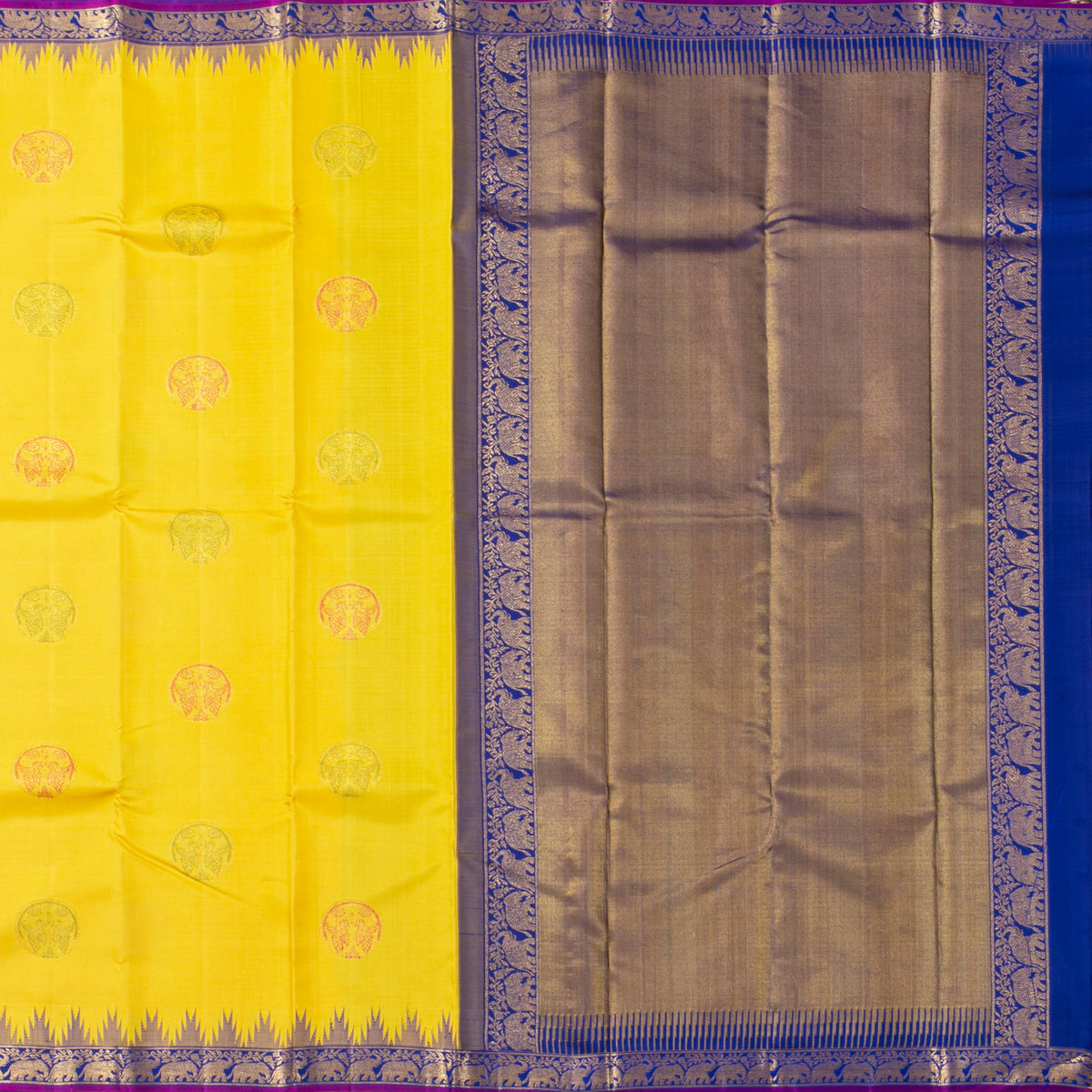 Yellow And Blue Kanchipuram Silk Saree For Festive Wear PV NYC 2006