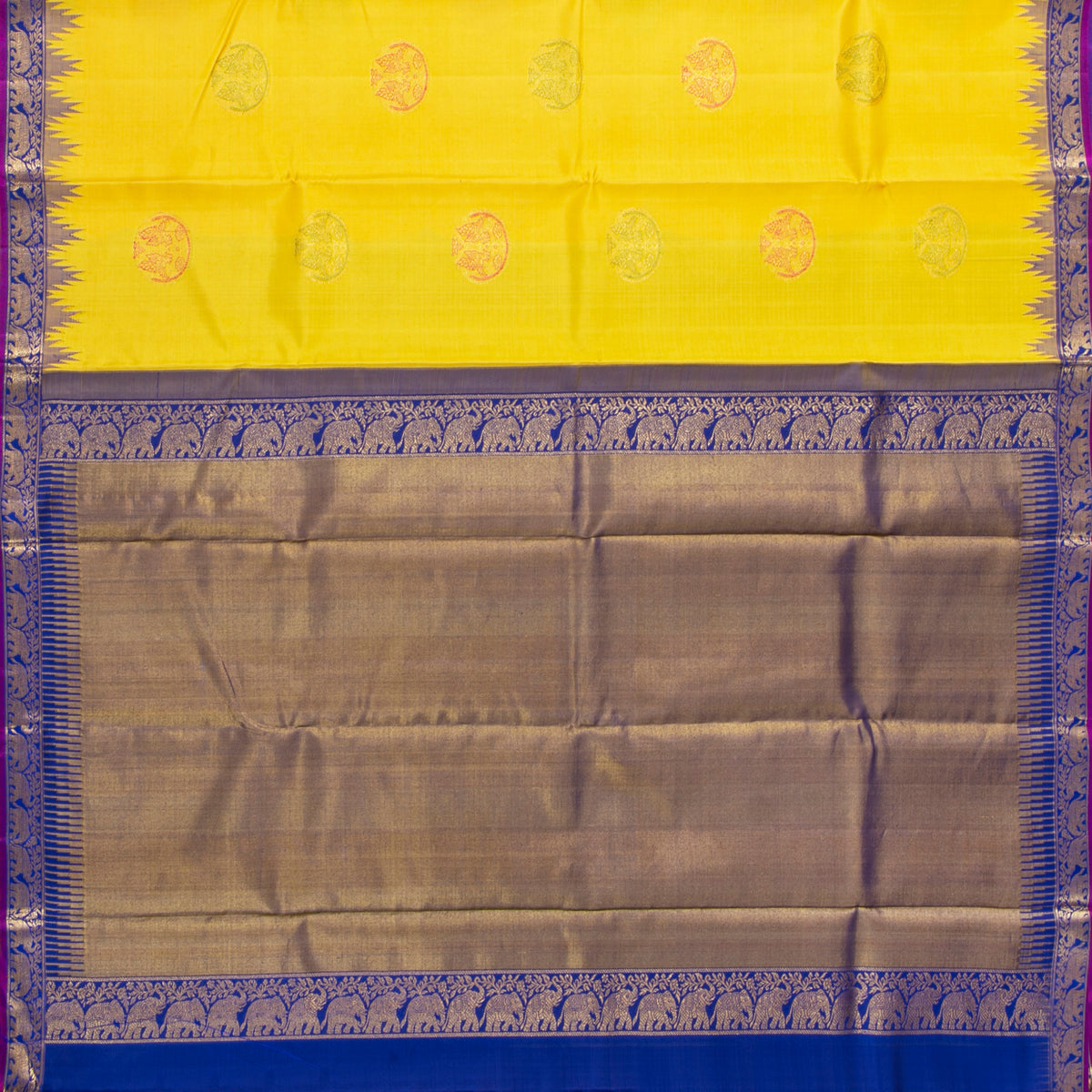 Yellow And Blue Kanchipuram Silk Saree For Festive Wear PV NYC 2006