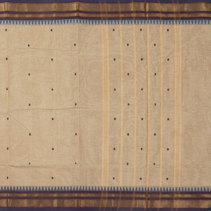 Beige And Brown Kanchi Cottton Saree With Temple Border For Festive Wear PV MM KC 504