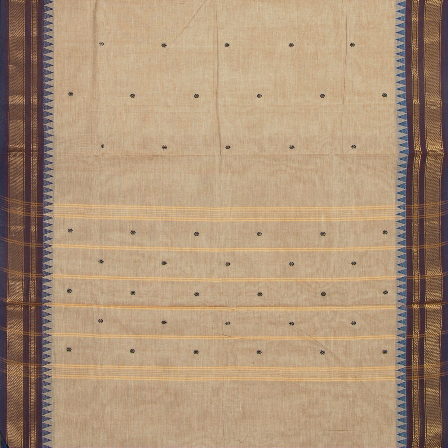 Beige And Brown Kanchi Cottton Saree With Temple Border For Festive Wear PV MM KC 504