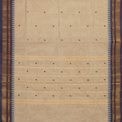 Beige And Brown Kanchi Cottton Saree With Temple Border For Festive Wear PV MM KC 504