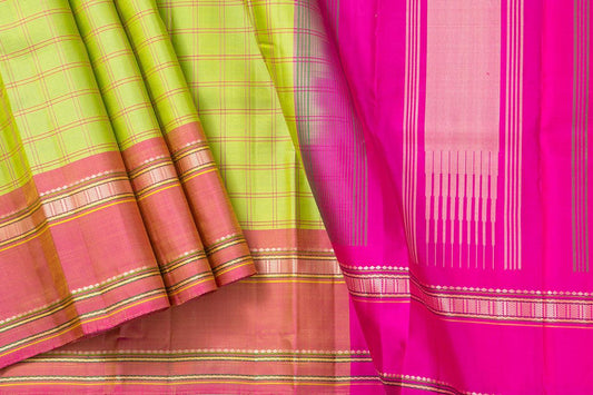 Green And Pink Kanchipuram Silk Saree Light Weight For Festive Wear PV KNN 224 - Silk Sari - Panjavarnam