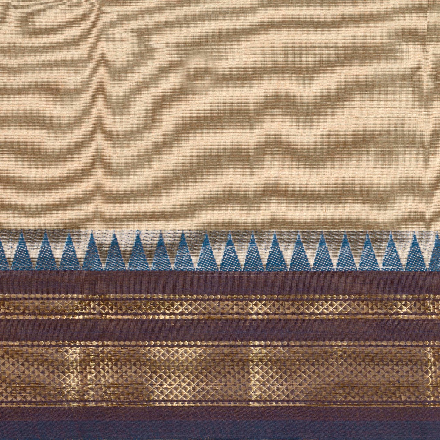 Beige And Brown Kanchi Cottton Saree With Temple Border For Festive Wear PV MM KC 504