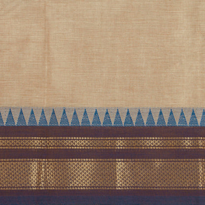 Beige And Brown Kanchi Cottton Saree With Temple Border For Festive Wear PV MM KC 504