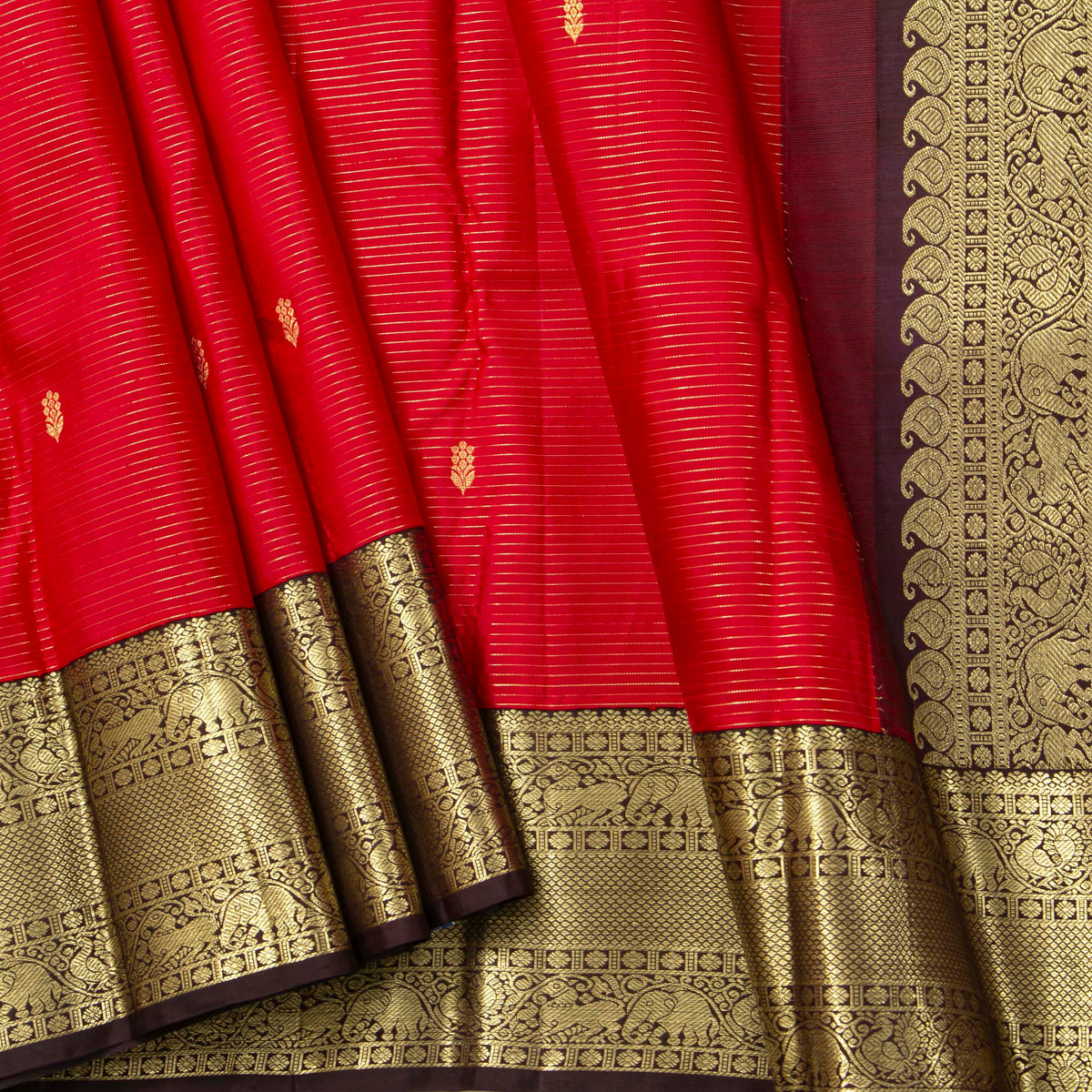 Red And Brown Kanchipuram Silk Saree For Bridal Wear PV NYC 2036