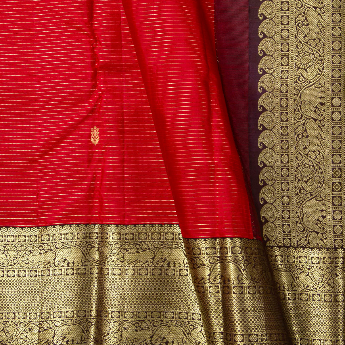 Red And Brown Kanchipuram Silk Saree For Bridal Wear PV NYC 2036