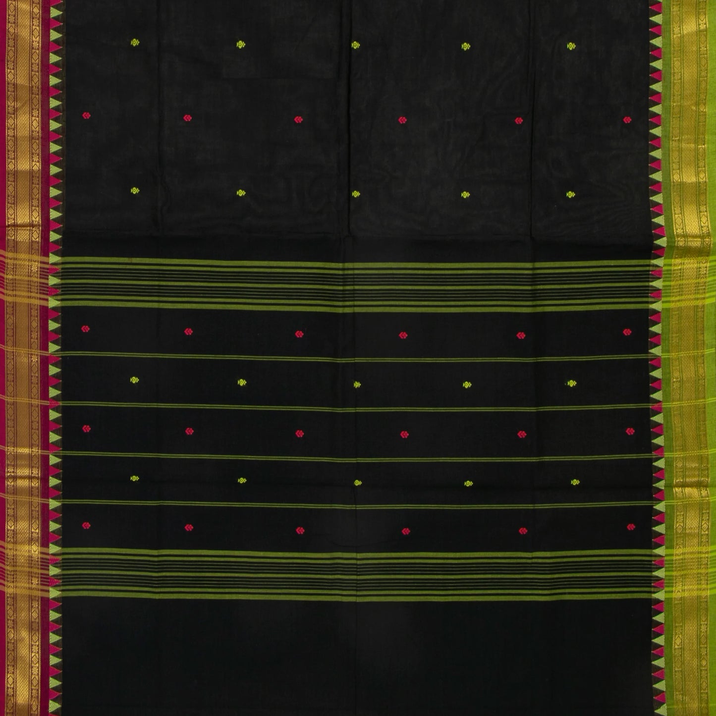 Black And Magenta Kanchi Cotton Saree With Temple Border For Office Wear PV MM KC 469 - Cotton Saree - Panjavarnam PV MM KC 469