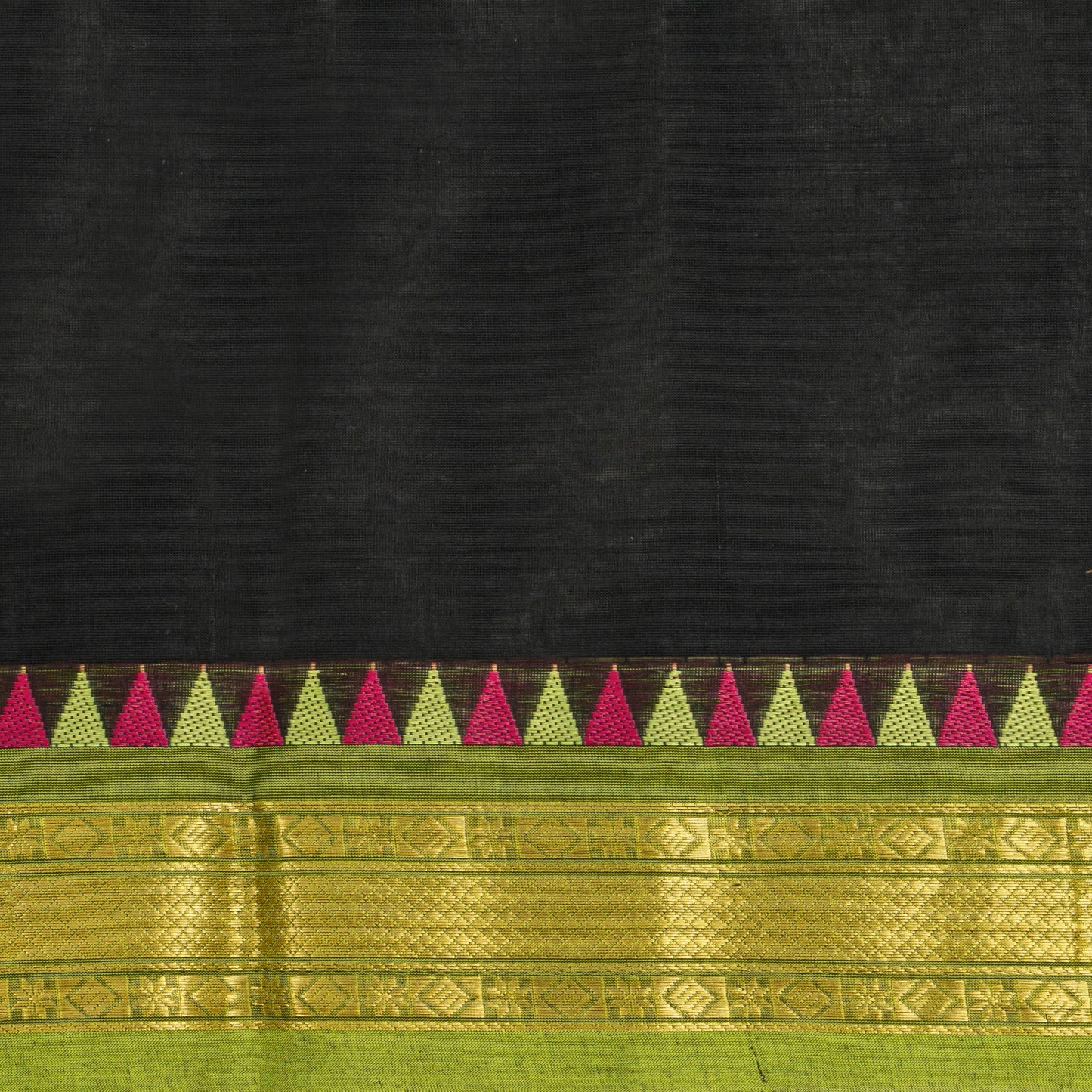 Black And Magenta Kanchi Cotton Saree With Temple Border For Office Wear PV MM KC 469 - Cotton Saree - Panjavarnam PV MM KC 469