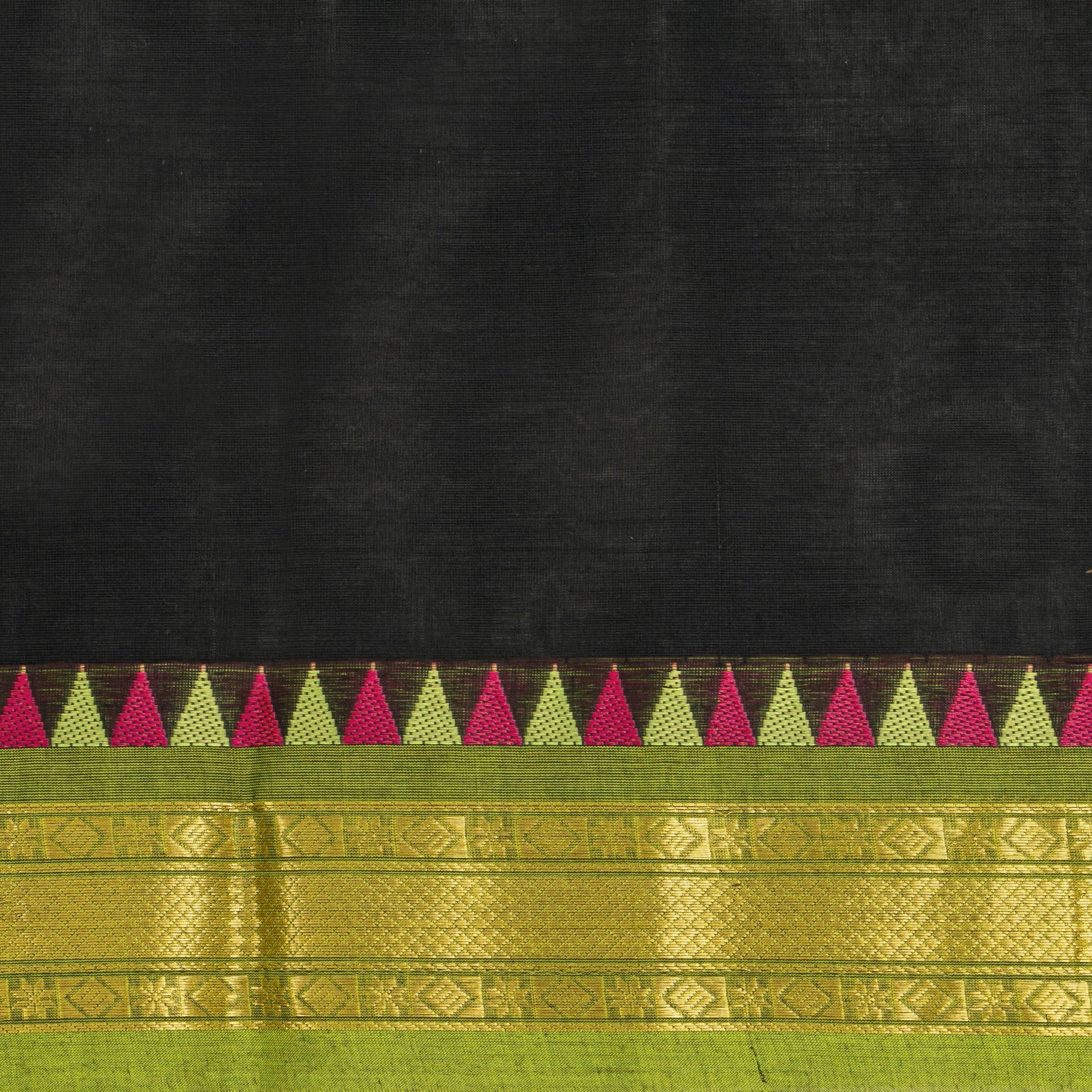 Black And Magenta Kanchi Cotton Saree With Temple Border For Office Wear PV MM KC 469 - Cotton Saree - Panjavarnam PV MM KC 469