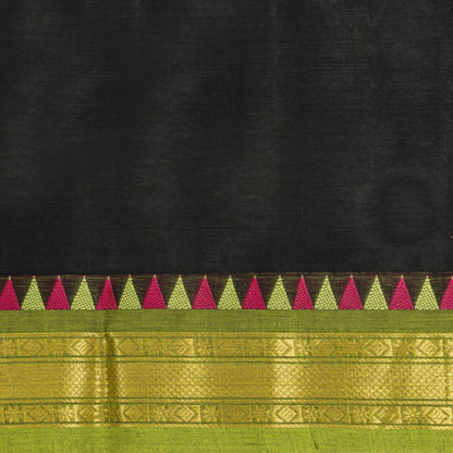 Black And Magenta Kanchi Cotton Saree With Temple Border For Office Wear PV MM KC 469 - Cotton Saree - Panjavarnam PV MM KC 469