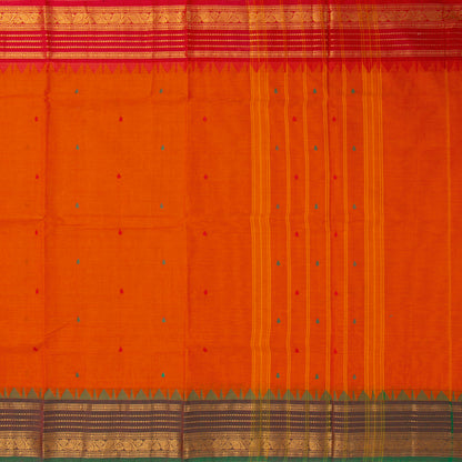 Orange Kanchi Cotton Saree Ganga Jamuna Border For Festive Wear PV MM KC 424