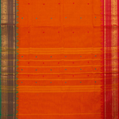Orange Kanchi Cotton Saree Ganga Jamuna Border For Festive Wear PV MM KC 424