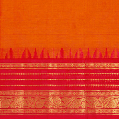 Orange Kanchi Cotton Saree Ganga Jamuna Border For Festive Wear PV MM KC 424