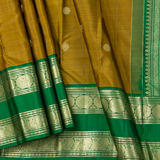 Mustard Kanchipuram Silk Saree Ganga Jamuna Border For Bridal Wear PV NYC 2000