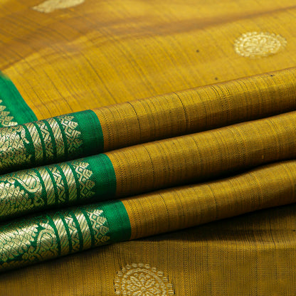 Mustard Kanchipuram Silk Saree Ganga Jamuna Border For Bridal Wear PV NYC 2000
