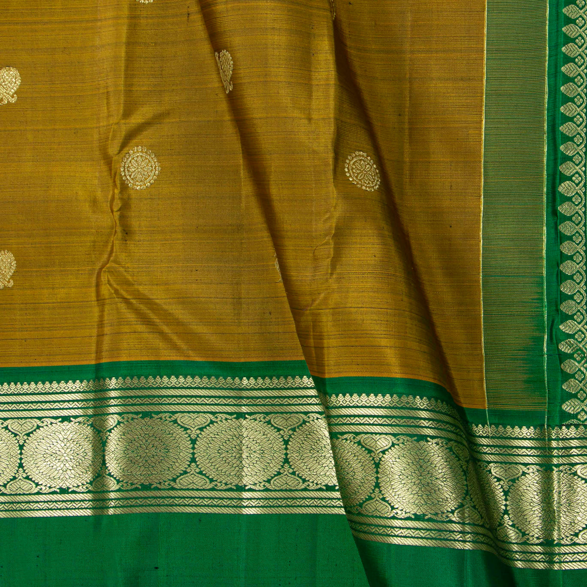 Mustard Kanchipuram Silk Saree Ganga Jamuna Border For Bridal Wear PV NYC 2000