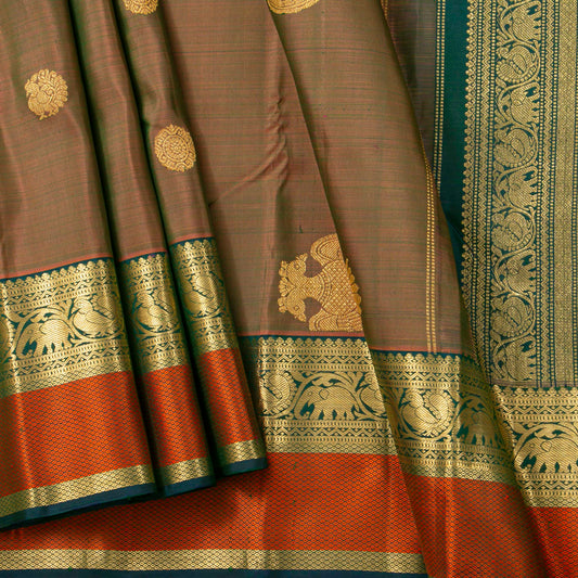 Manthulir Green Kanchipuram Silk Saree For Bridal Wear PV NYC 2041