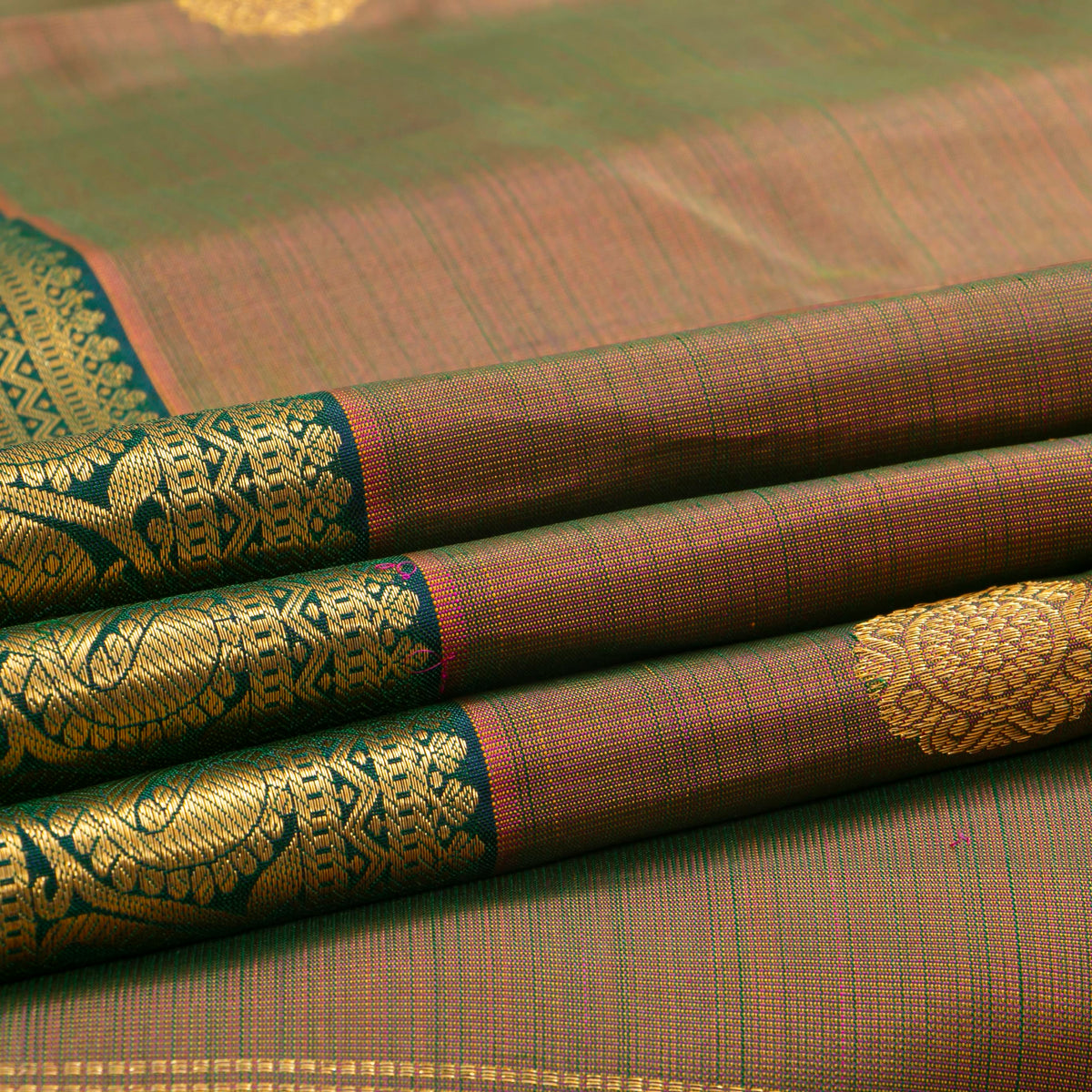 Manthulir Green Kanchipuram Silk Saree For Bridal Wear PV NYC 2041