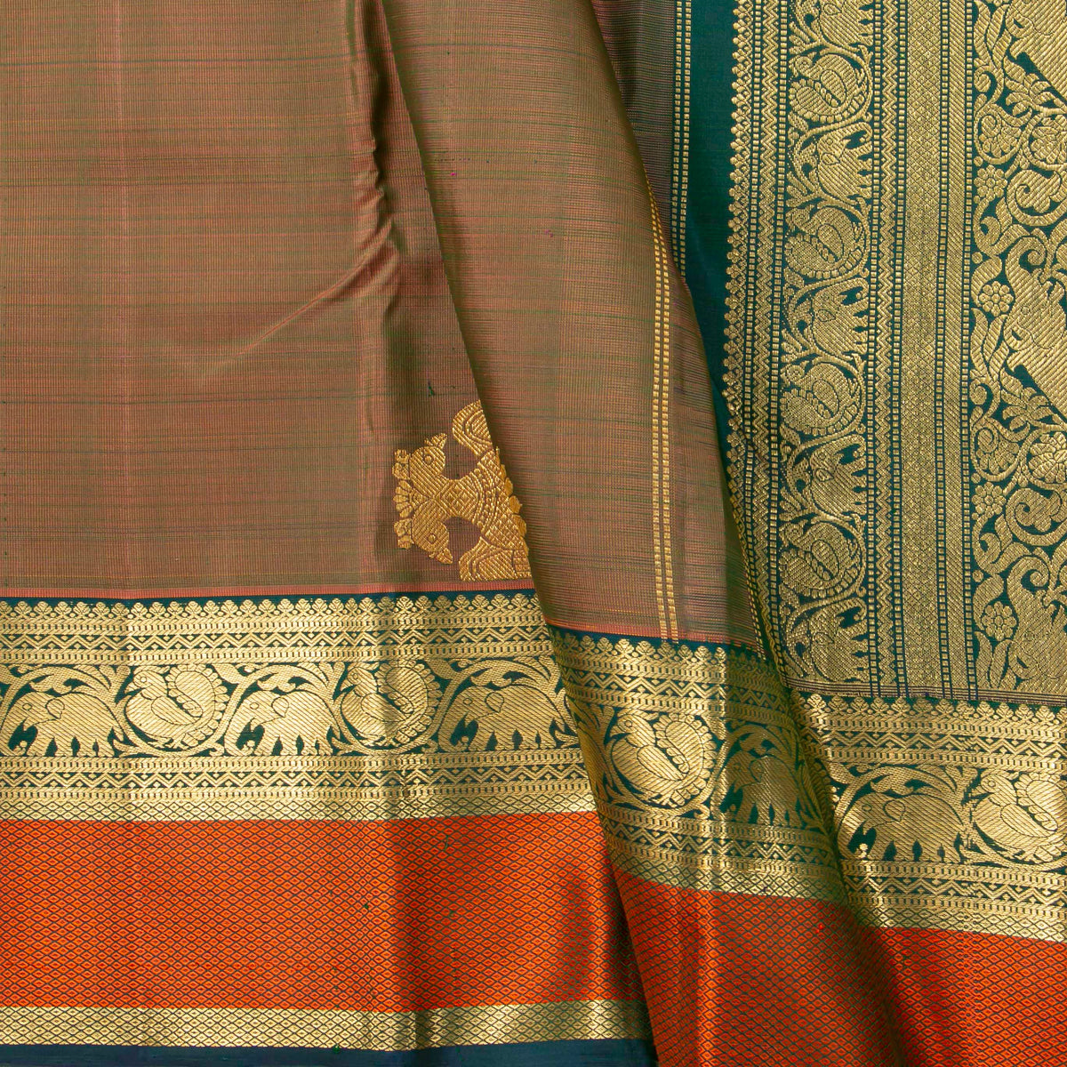 Manthulir Green Kanchipuram Silk Saree For Bridal Wear PV NYC 2041