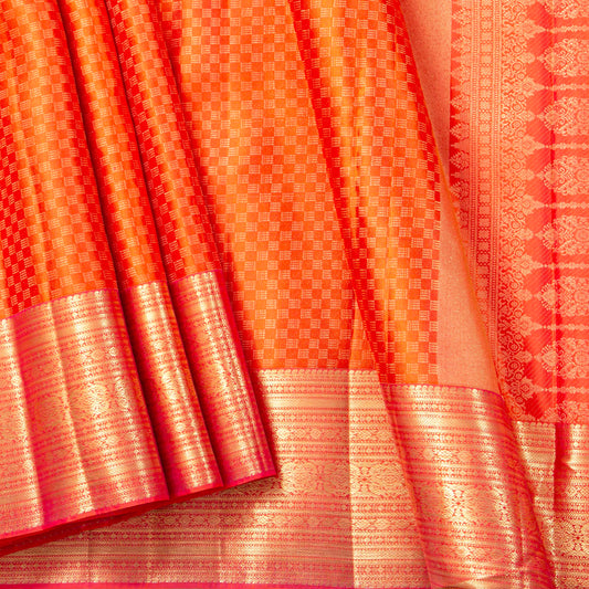 Orange Kanchipuram Silk Saree No Zari For Festive Wear PV NYC 1994