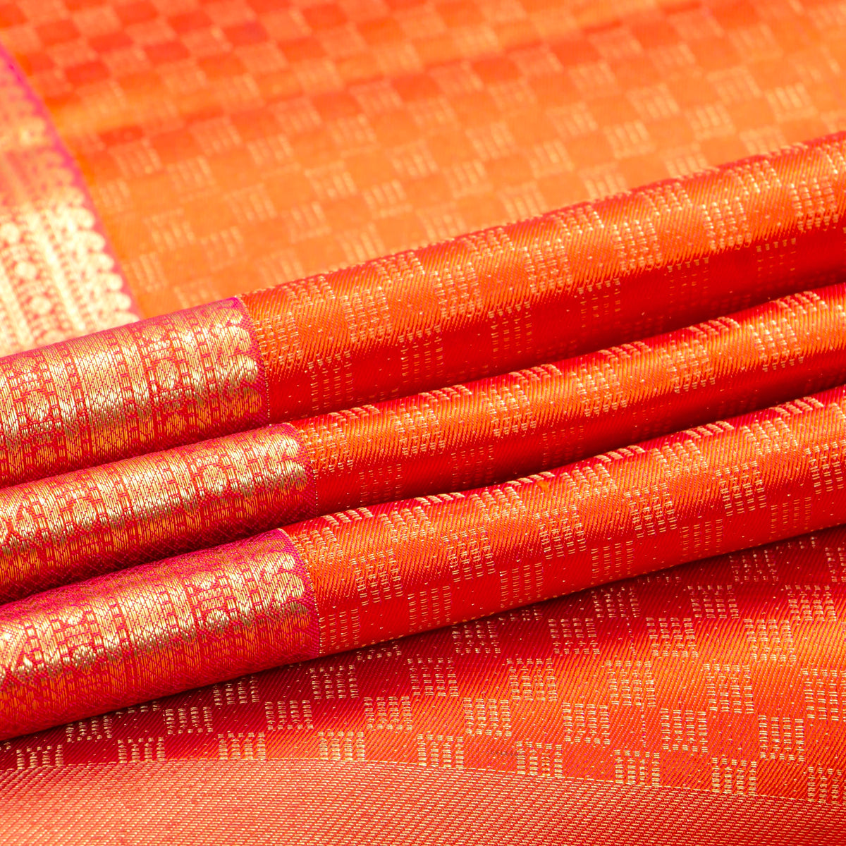 Orange Kanchipuram Silk Saree No Zari For Festive Wear PV NYC 1994