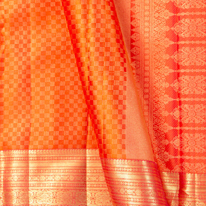 Orange Kanchipuram Silk Saree No Zari For Festive Wear PV NYC 1994