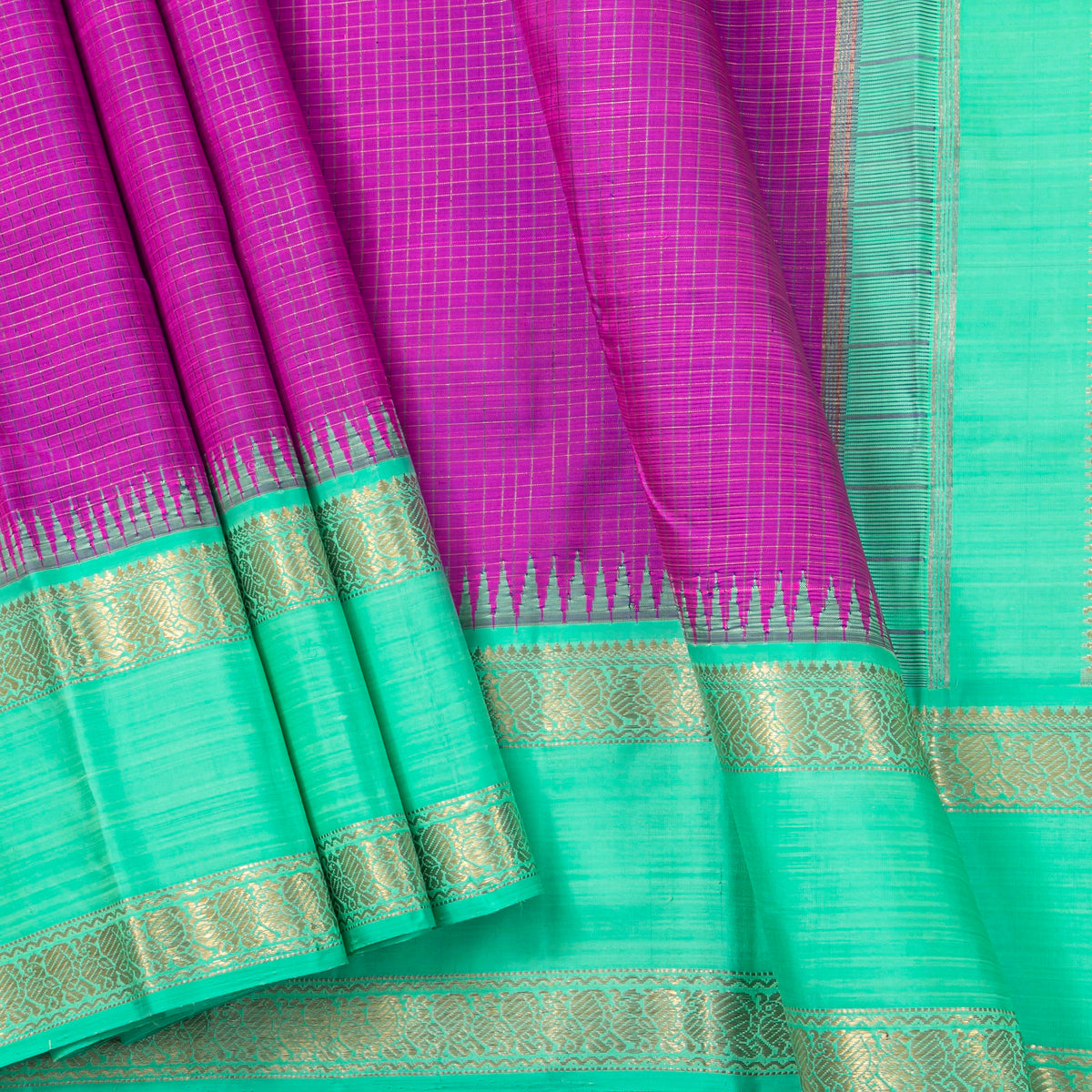 Magenta And Sea Green Kanchipuram Silk Saree For Bridal Wear PV NYC 1988