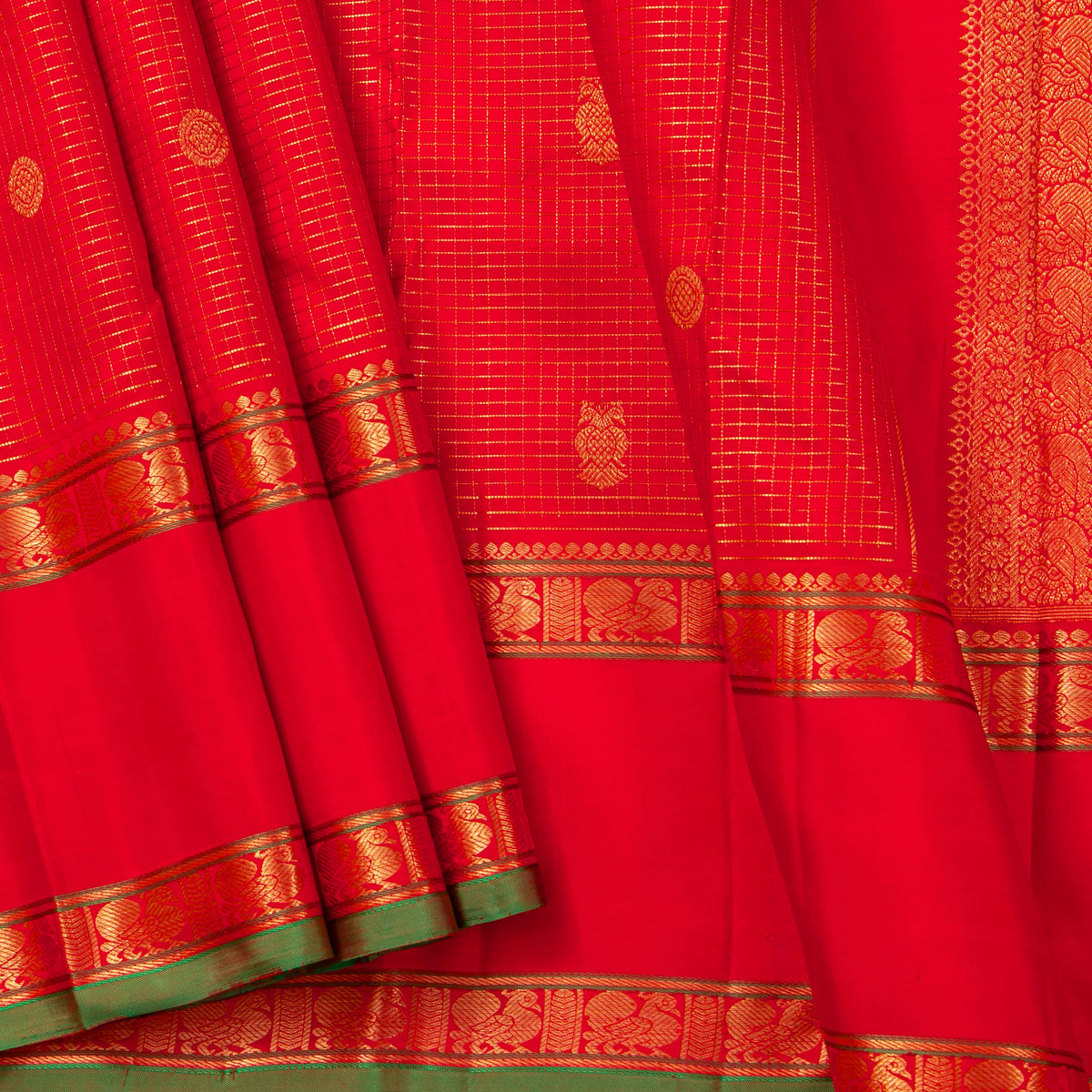 Red Kanchipuram Silk Saree For Bridal Wear PV NYC 2048