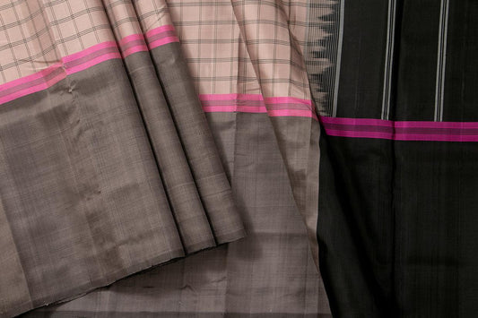 Pastel Pink And Grey Kanchipuram Silk Saree Light Weight For Festive Wear PV KNN 214 - Silk Sari - Panjavarnam