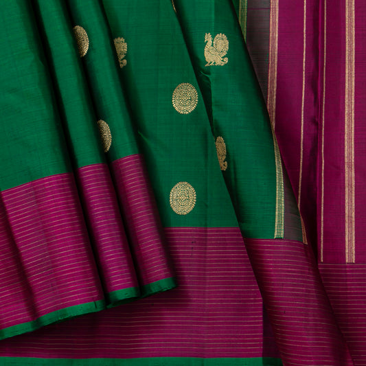 Green And Magenta Kanchipuram Silk Saree For Bridal Wear PV NYC 1989