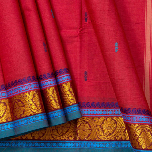 Pink And Blue Chettinad Cotton Saree PV SK CC 225