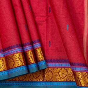 Pink And Blue Chettinad Cotton Saree PV SK CC 225