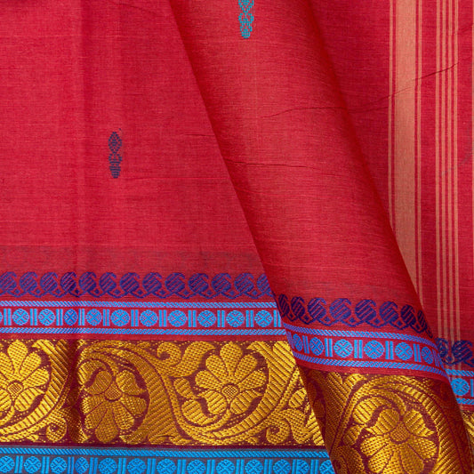 Pink And Blue Chettinad Cotton Saree PV SK CC 225