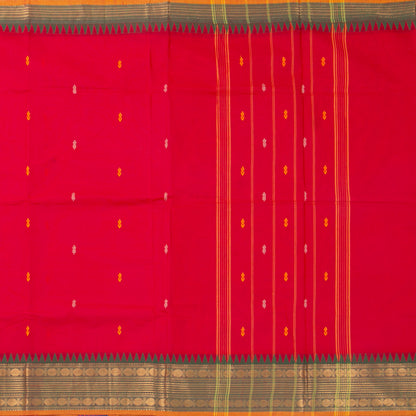 Red And Green Kanchi Cotton Saree For Festive Wear PV MM KC 395