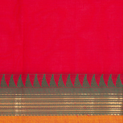 Red And Green Kanchi Cotton Saree For Festive Wear PV MM KC 395
