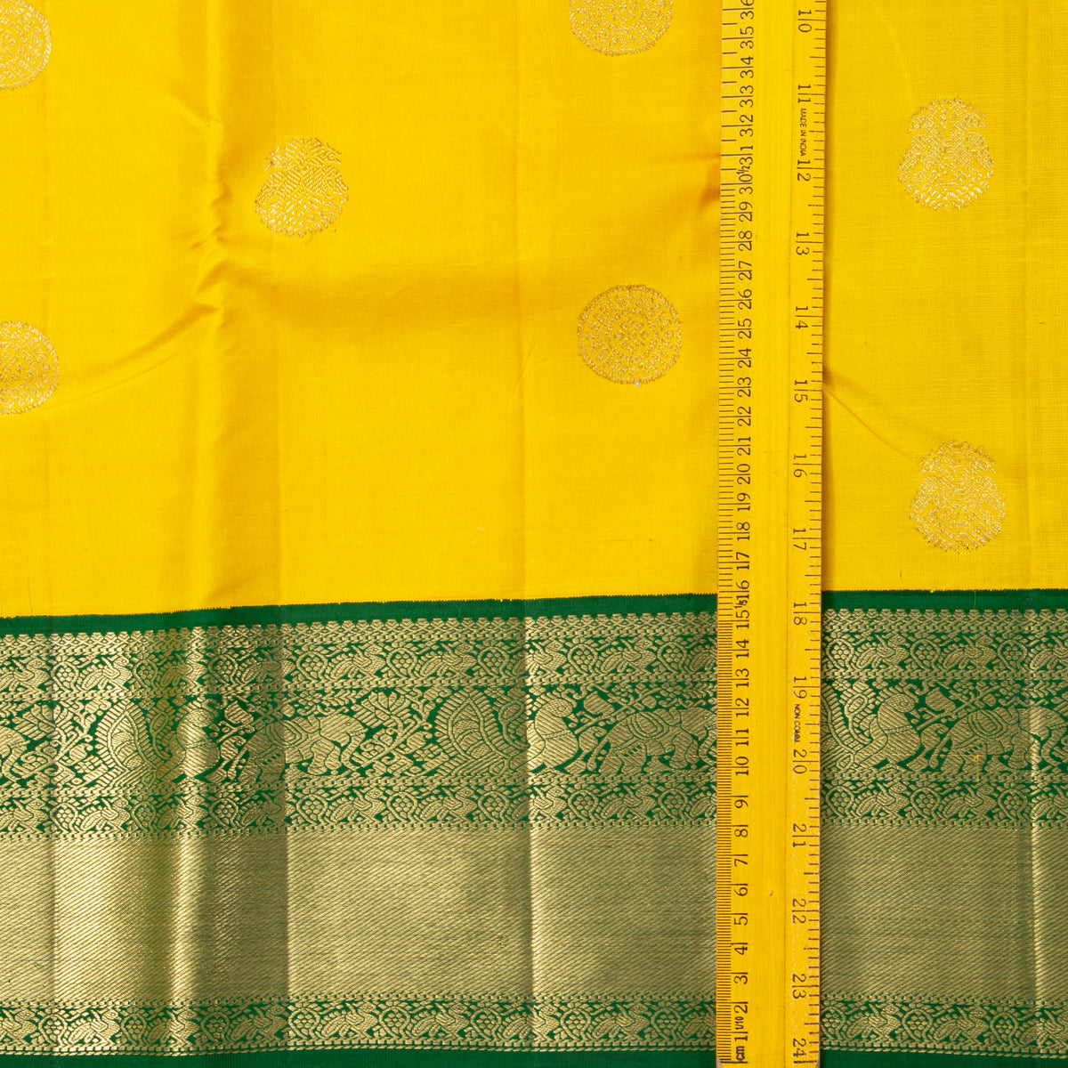 Yellow And Green Kanchipuram Silk Saree For Bridal Wear PV NYC 1939