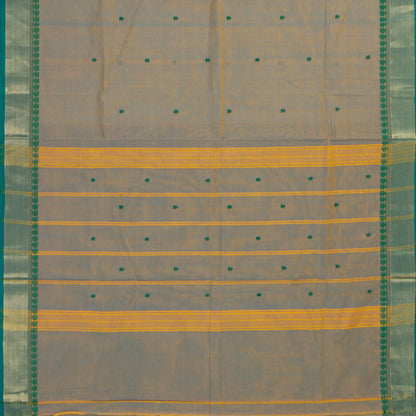 Grey And Green Kanchi Cotton Saree For Festive Wear PV MM KC 496