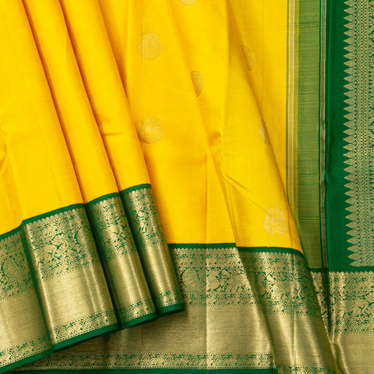 Yellow And Green Kanchipuram Silk Saree For Bridal Wear PV NYC 1939