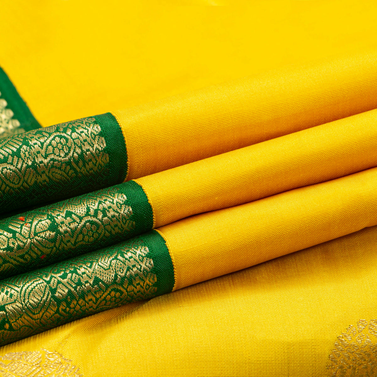 Yellow And Green Kanchipuram Silk Saree For Bridal Wear PV NYC 1939